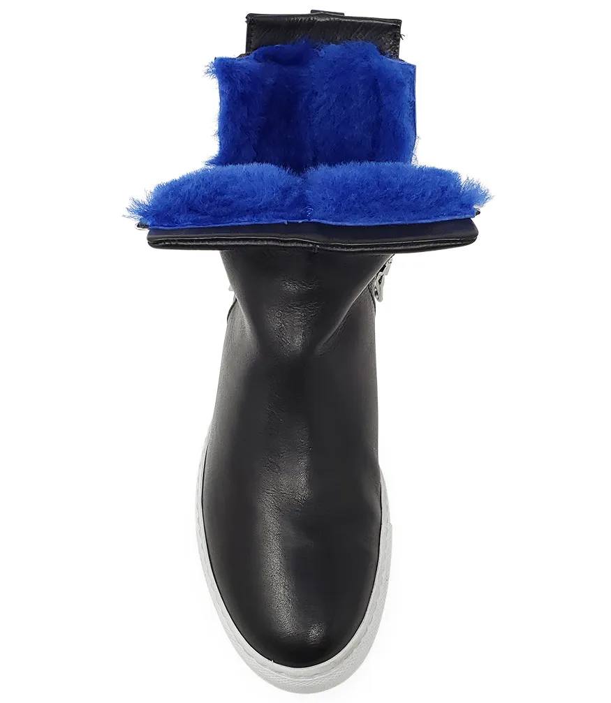 Black Leather Double Zip Shearling Boot