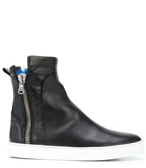 Black Leather Double Zip Shearling Boot