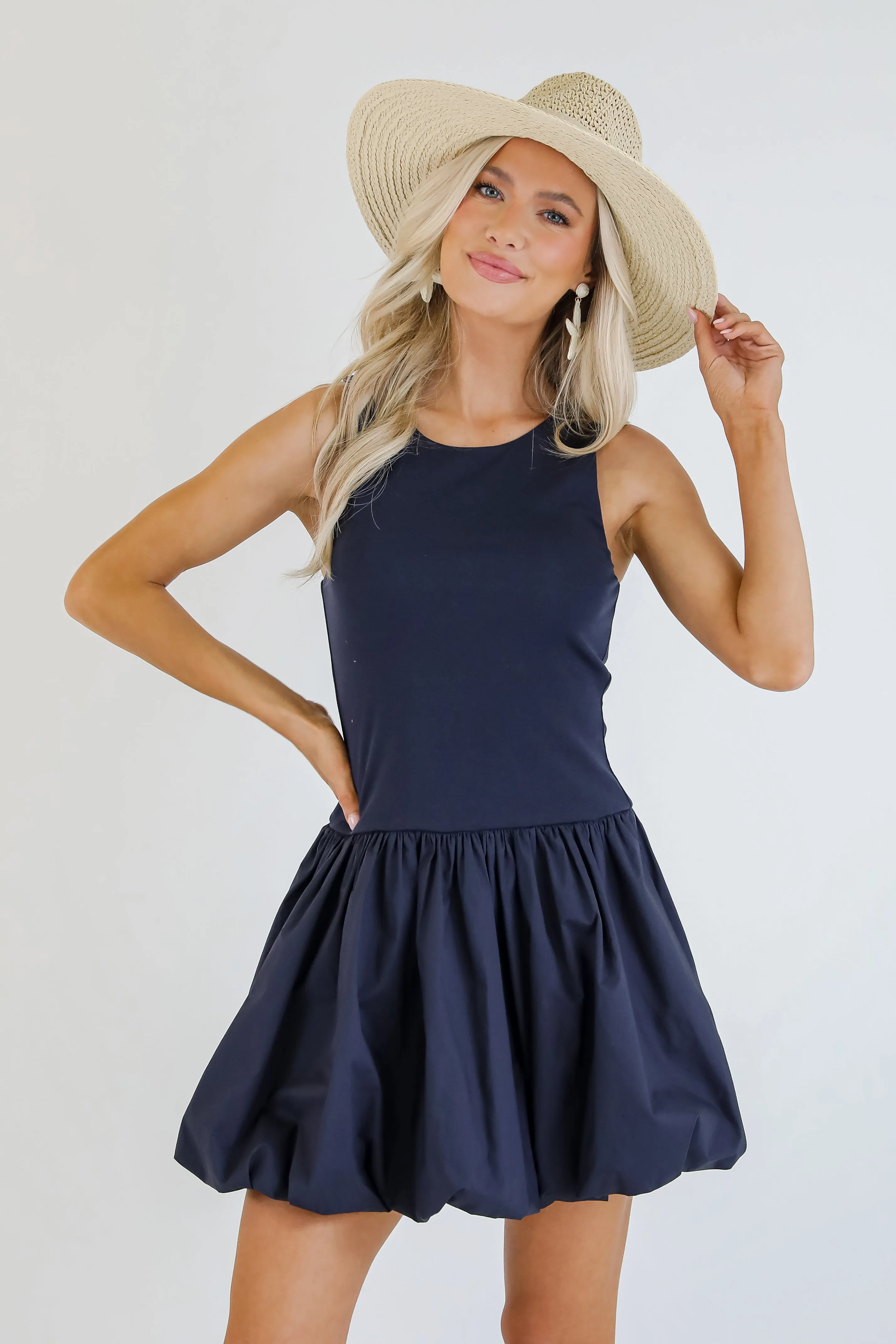 Defined Chicness Navy Bubble Hem Mini Dress