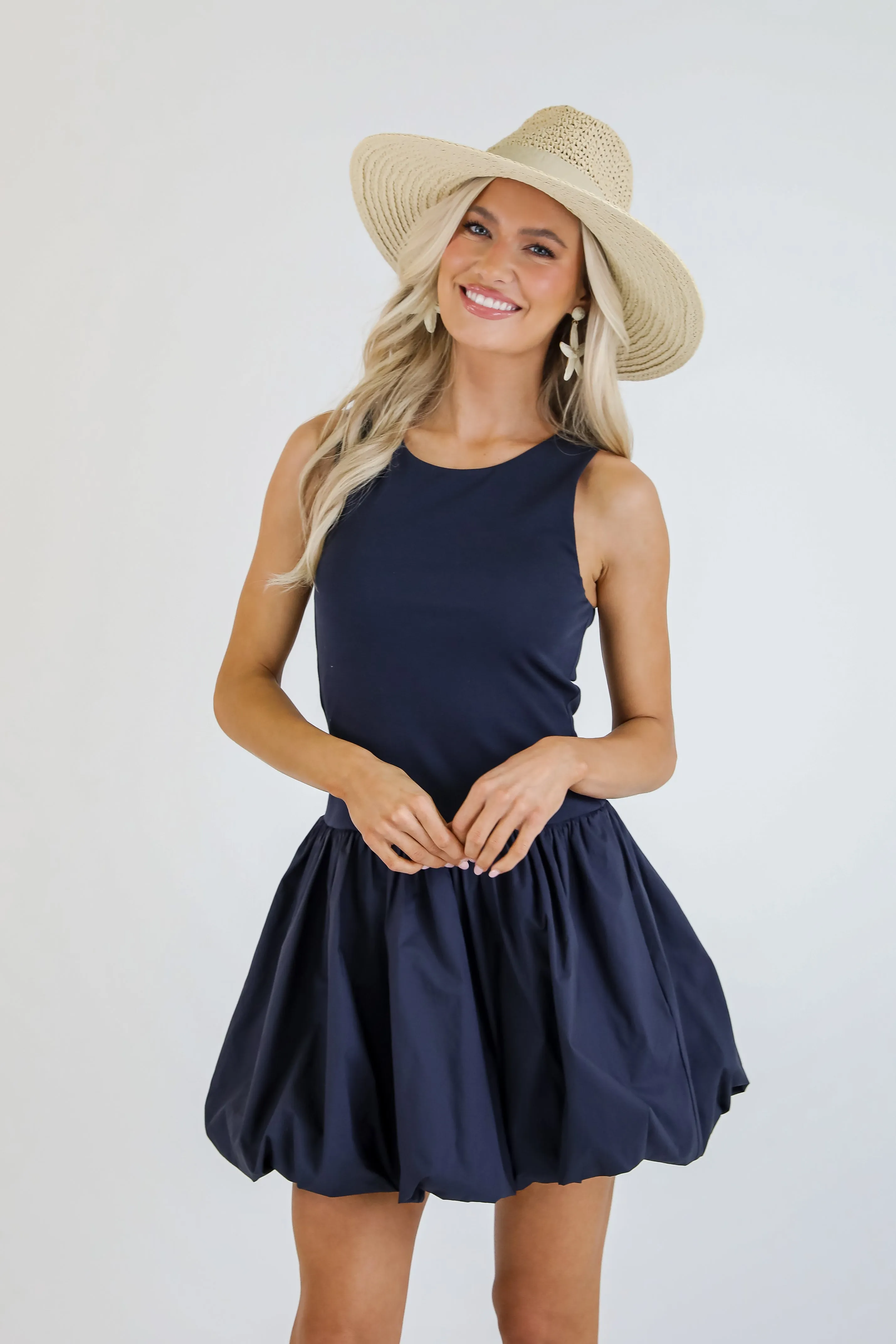 Defined Chicness Navy Bubble Hem Mini Dress