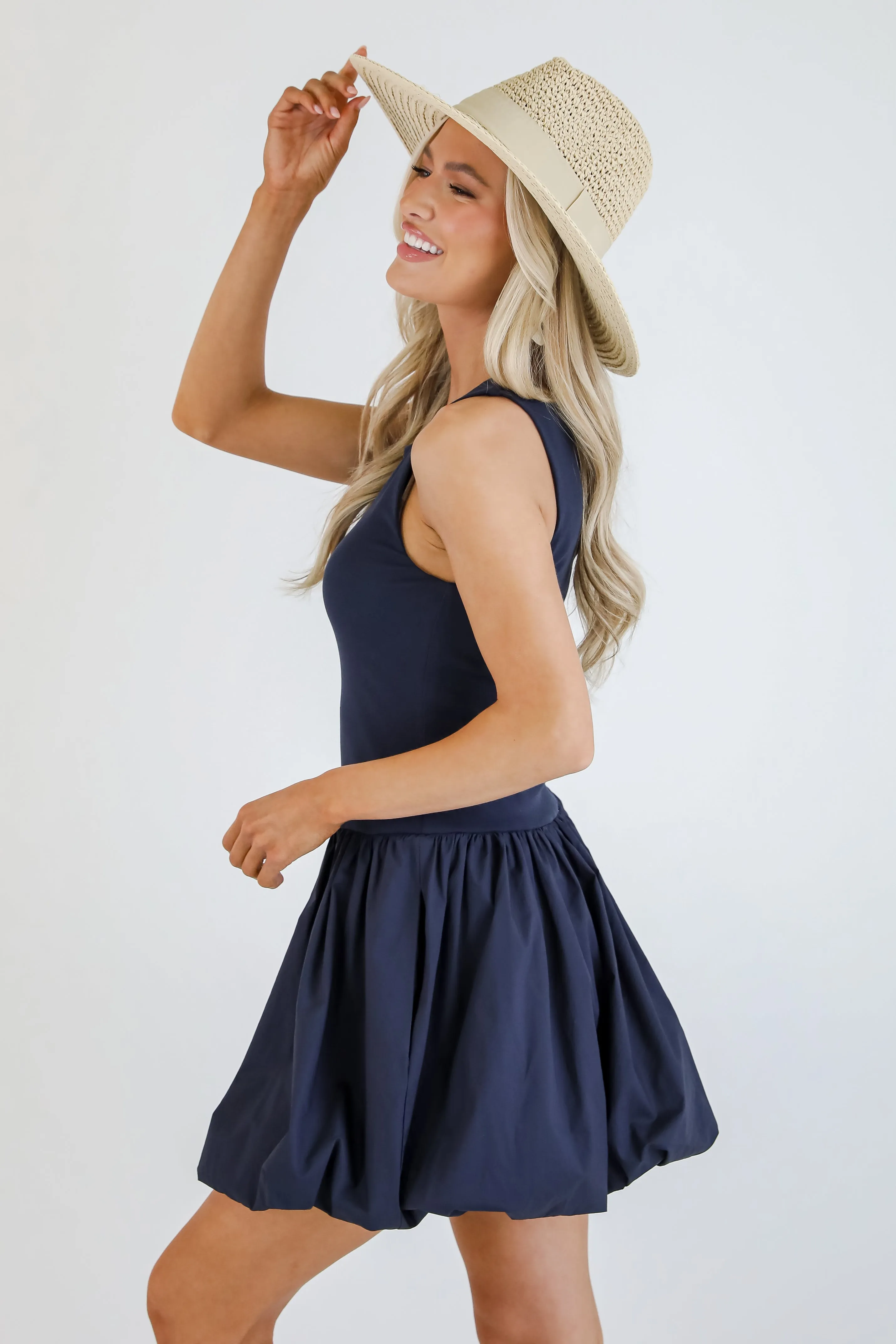 Defined Chicness Navy Bubble Hem Mini Dress