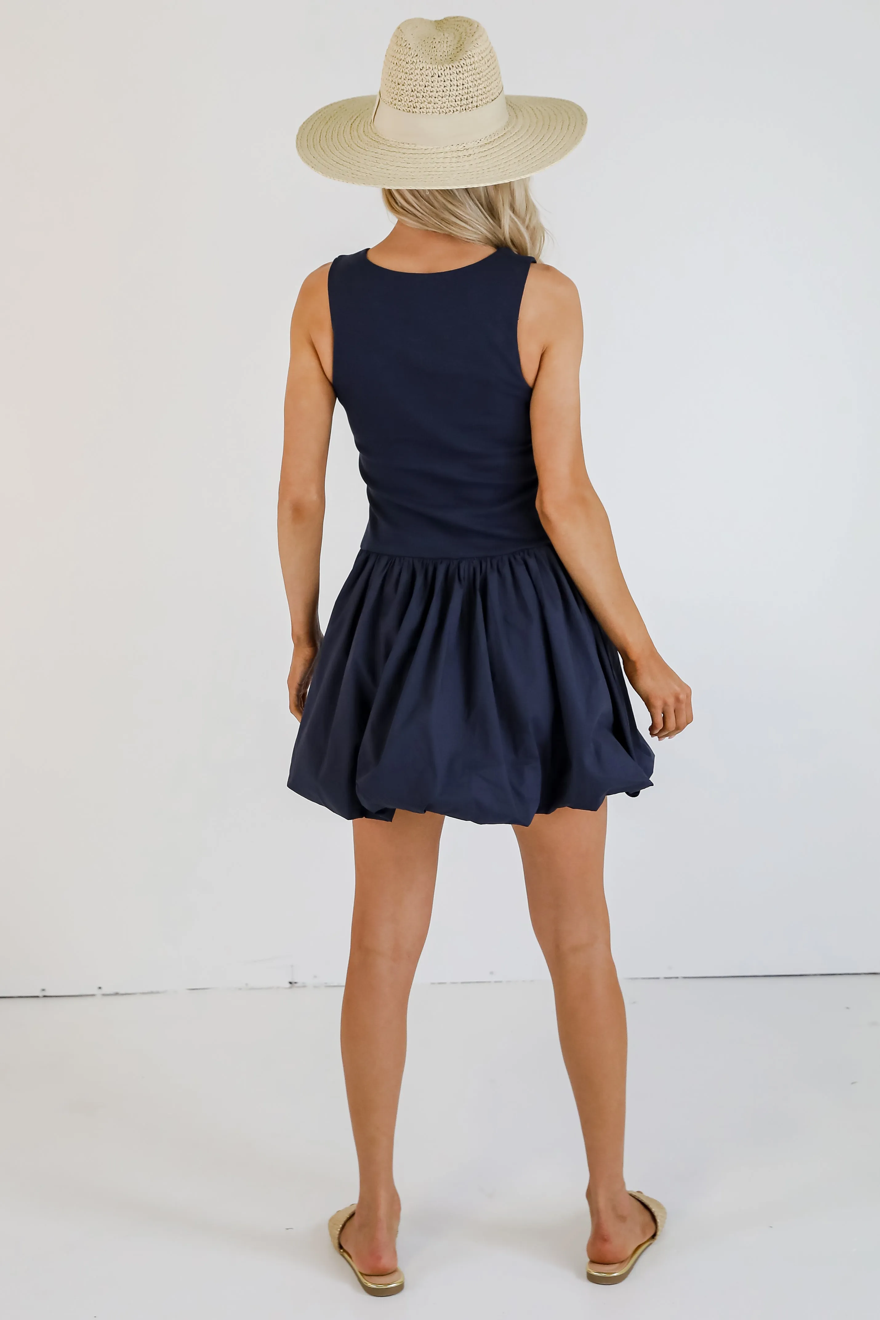 Defined Chicness Navy Bubble Hem Mini Dress