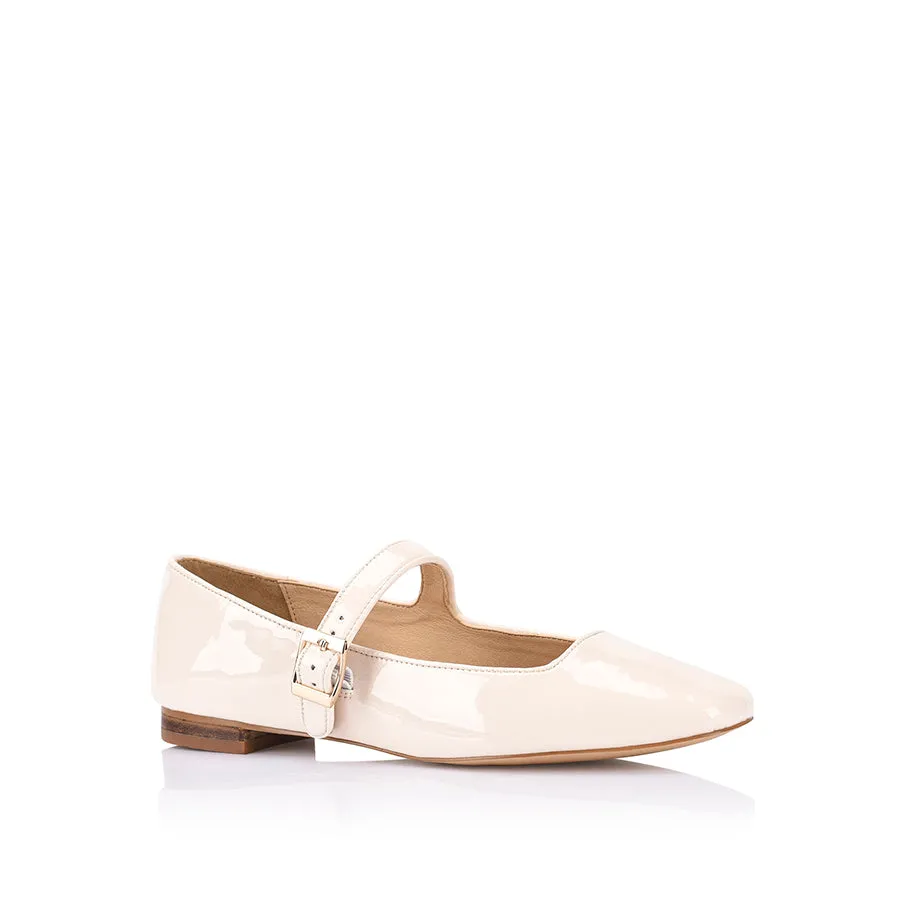 Eden Mary Jane Flats - Bone White Patent