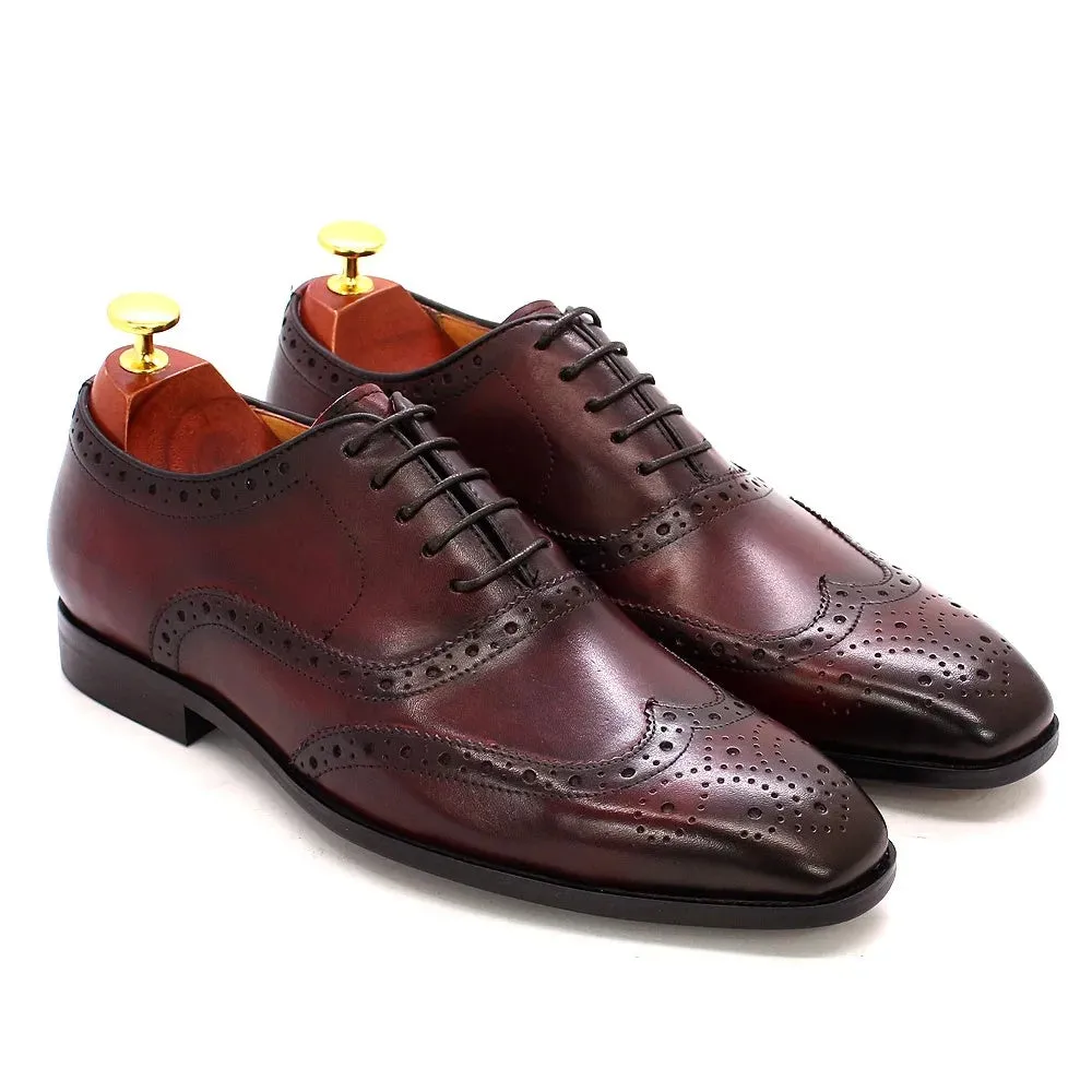 Genuine Calfskin Leather Men's Purple Wingtip Oxford Shoes