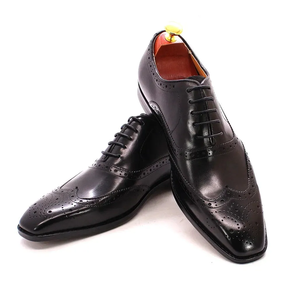Genuine Calfskin Leather Men's Purple Wingtip Oxford Shoes