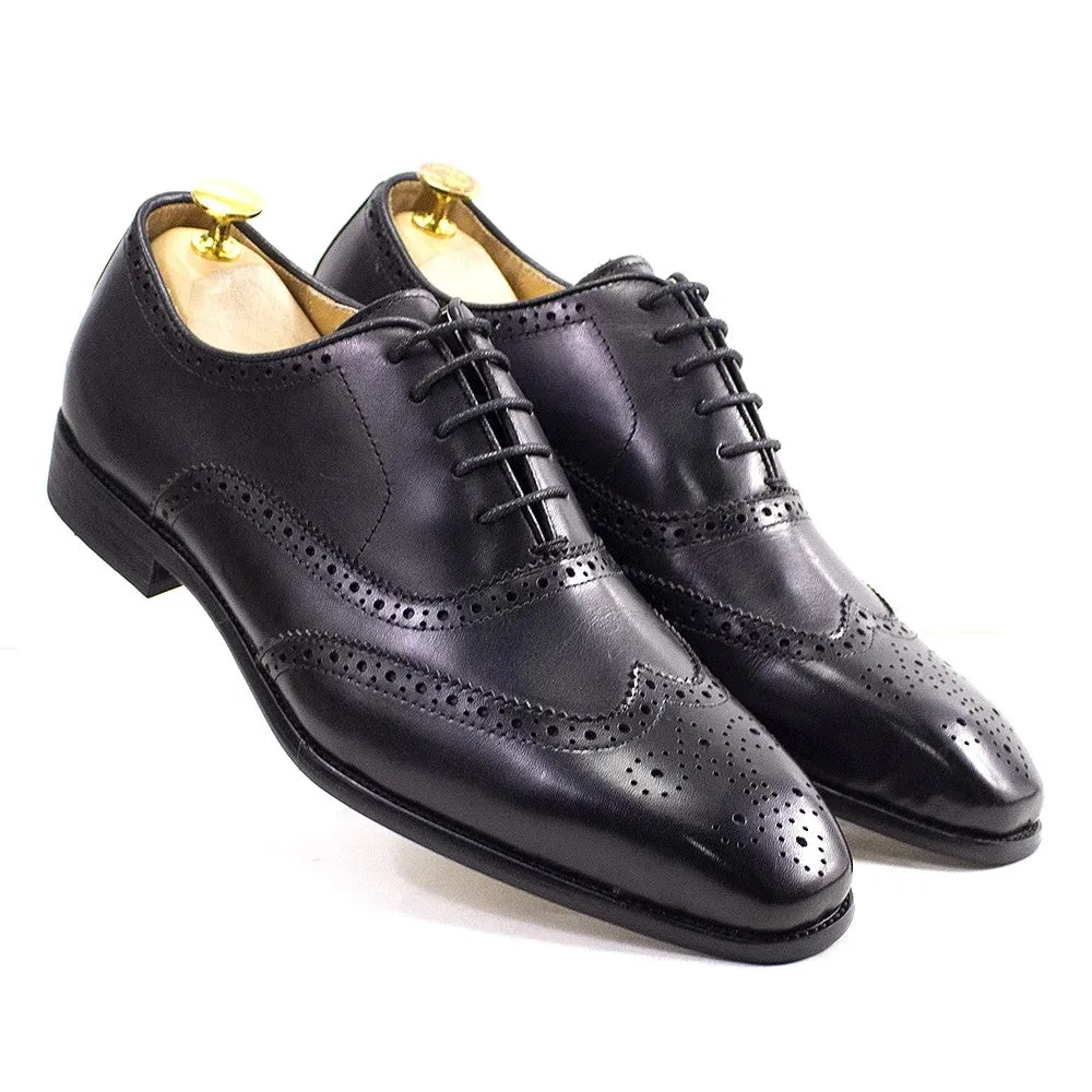 Genuine Calfskin Leather Men's Purple Wingtip Oxford Shoes