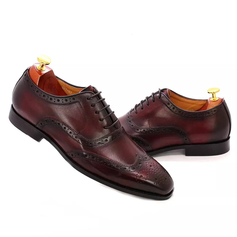 Genuine Calfskin Leather Men's Purple Wingtip Oxford Shoes