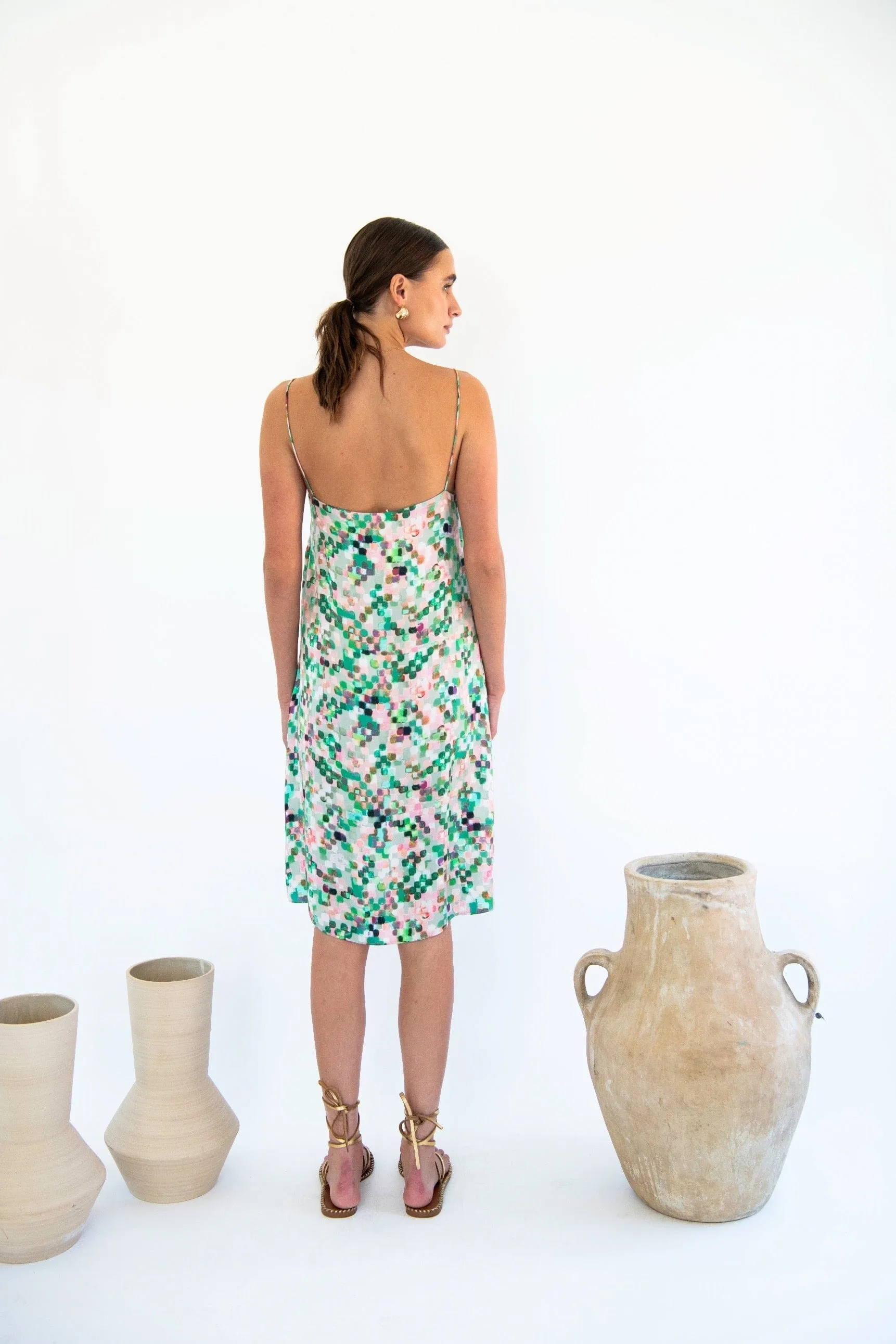 Julianne Satin TENCEL™ Boxy Slip Dress | Pixel Print