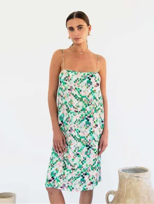 Julianne Satin TENCEL™ Boxy Slip Dress | Pixel Print