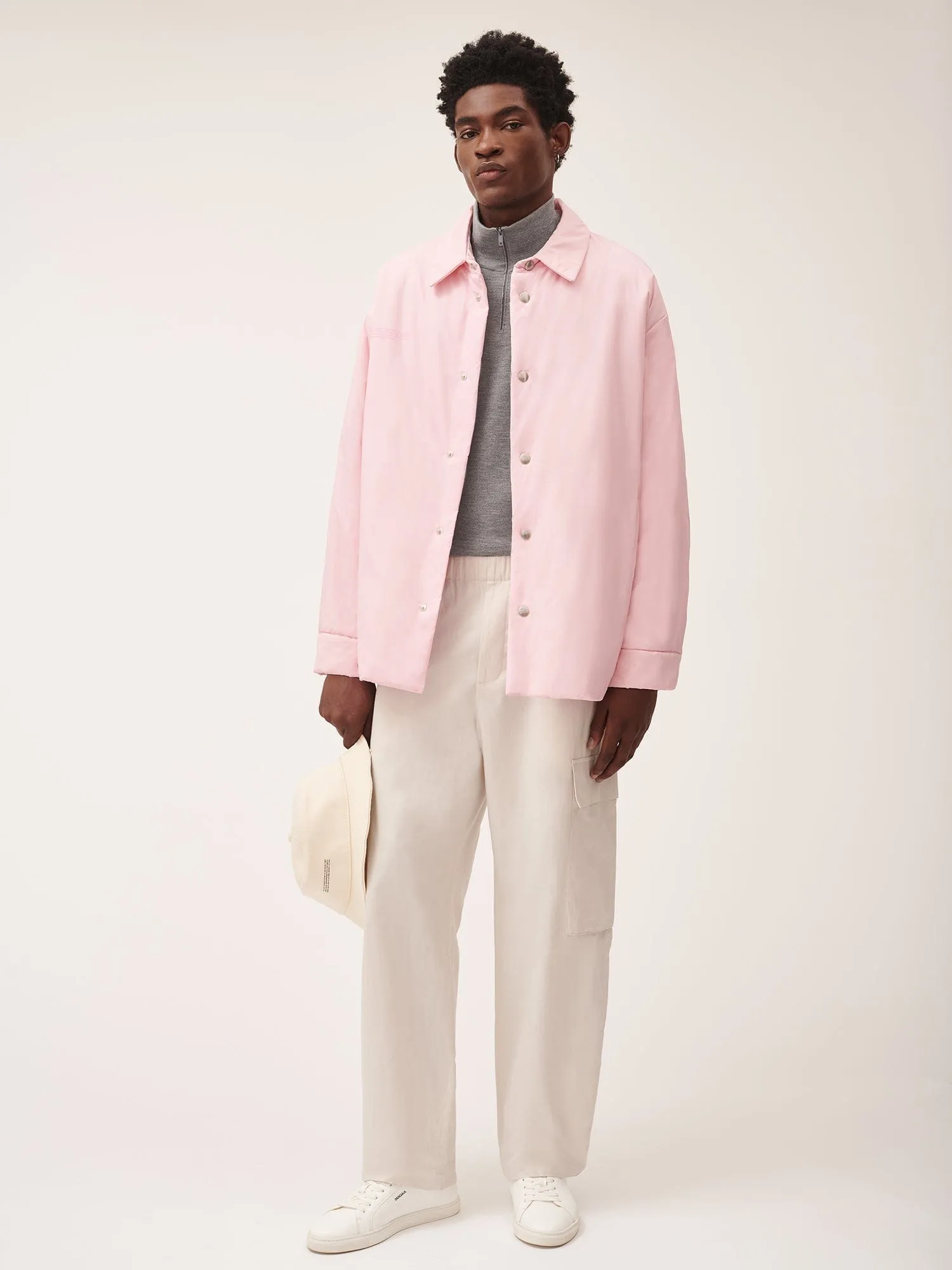 Mens Flower-Warmth Padded Overshirt—Magnolia Pink