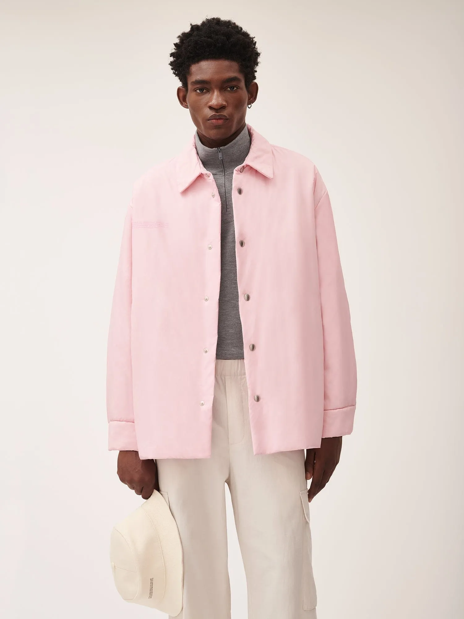 Mens Flower-Warmth Padded Overshirt—Magnolia Pink