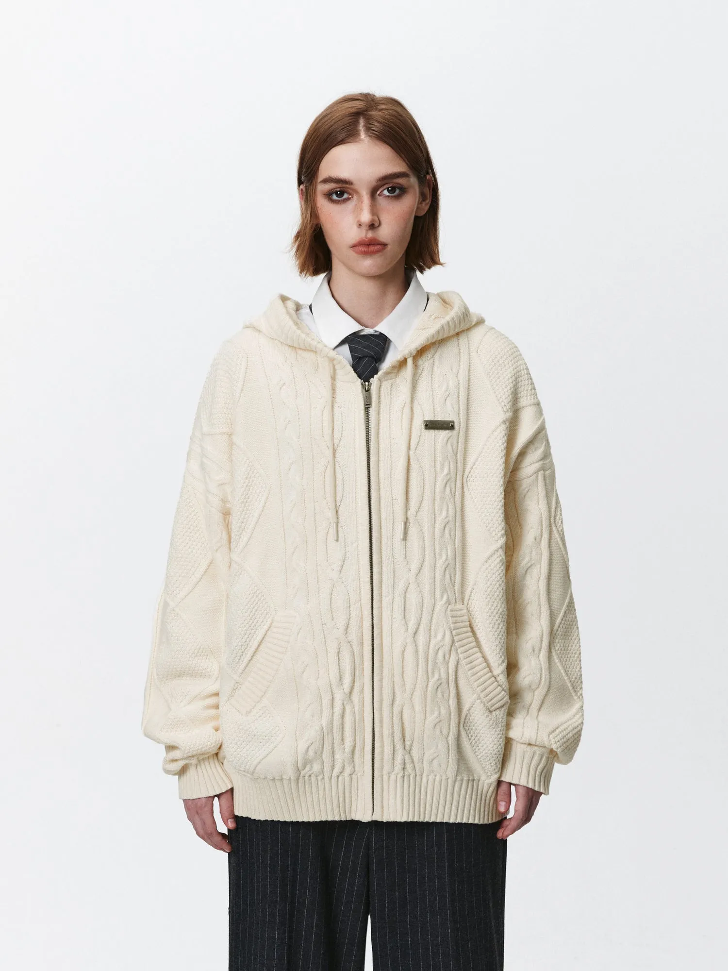 PCLP Stranded Knit Hooded Cardigan Sweater