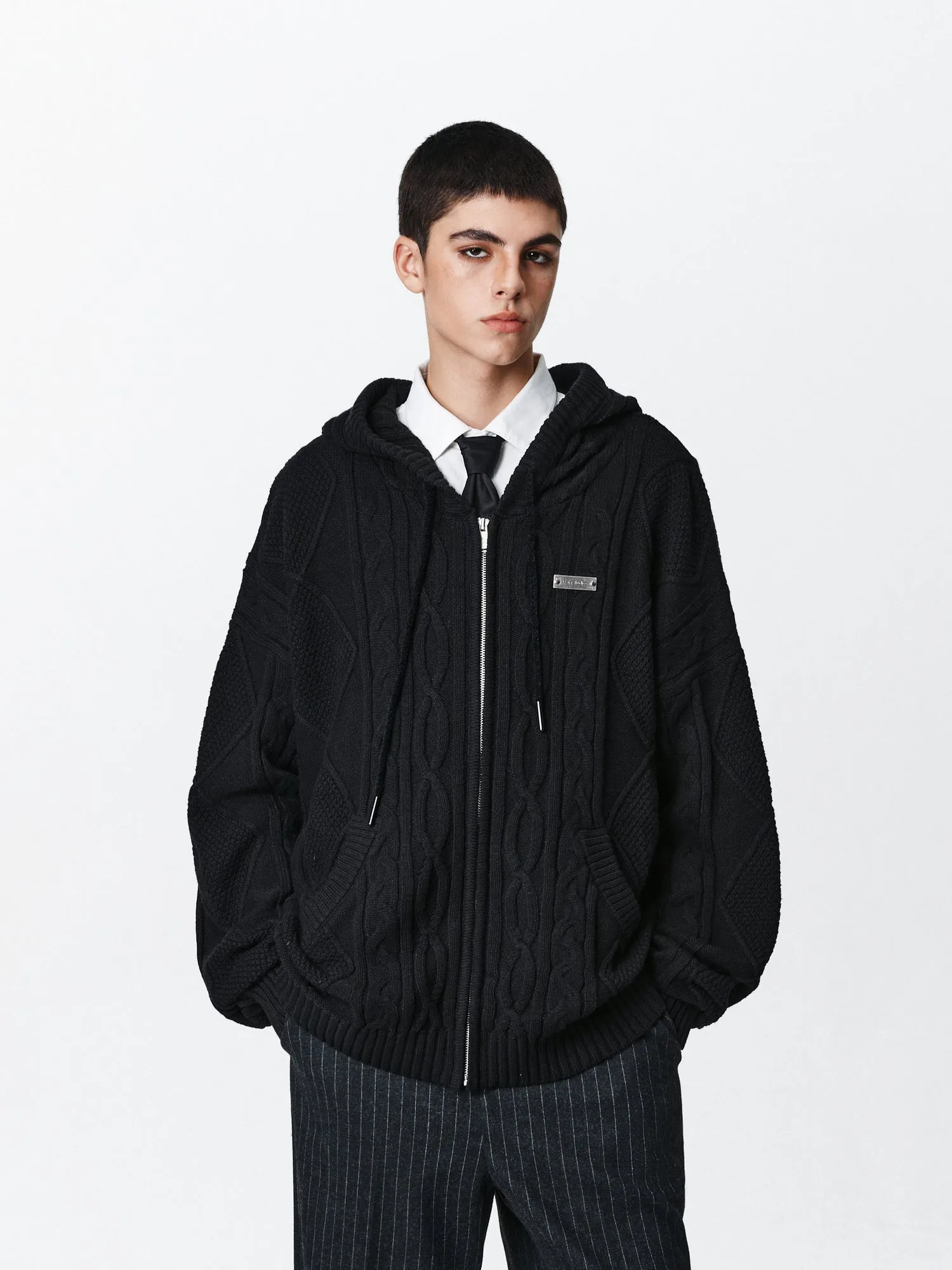 PCLP Stranded Knit Hooded Cardigan Sweater