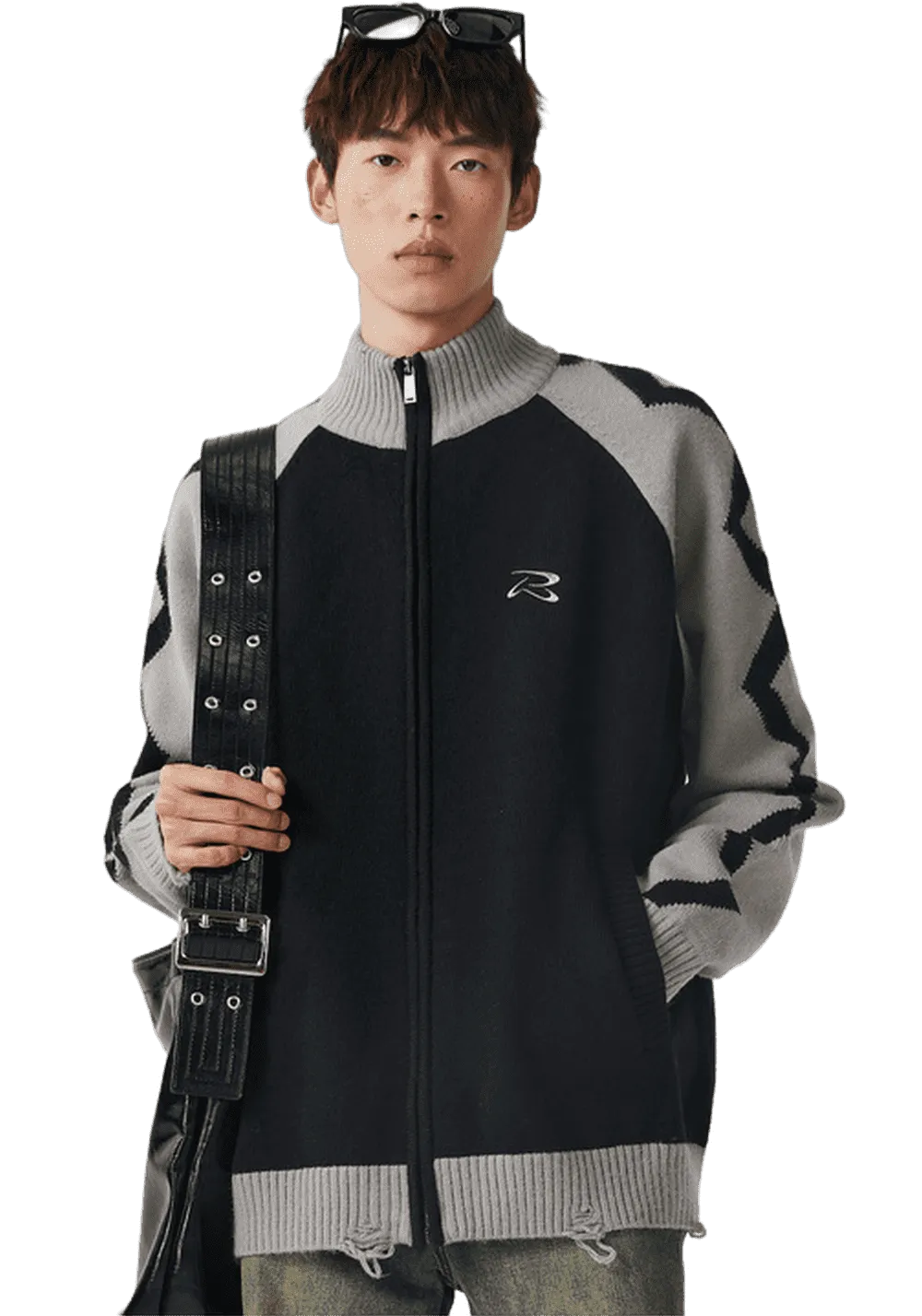 Rippled Raglan Sleeve Turtleneck Sweater