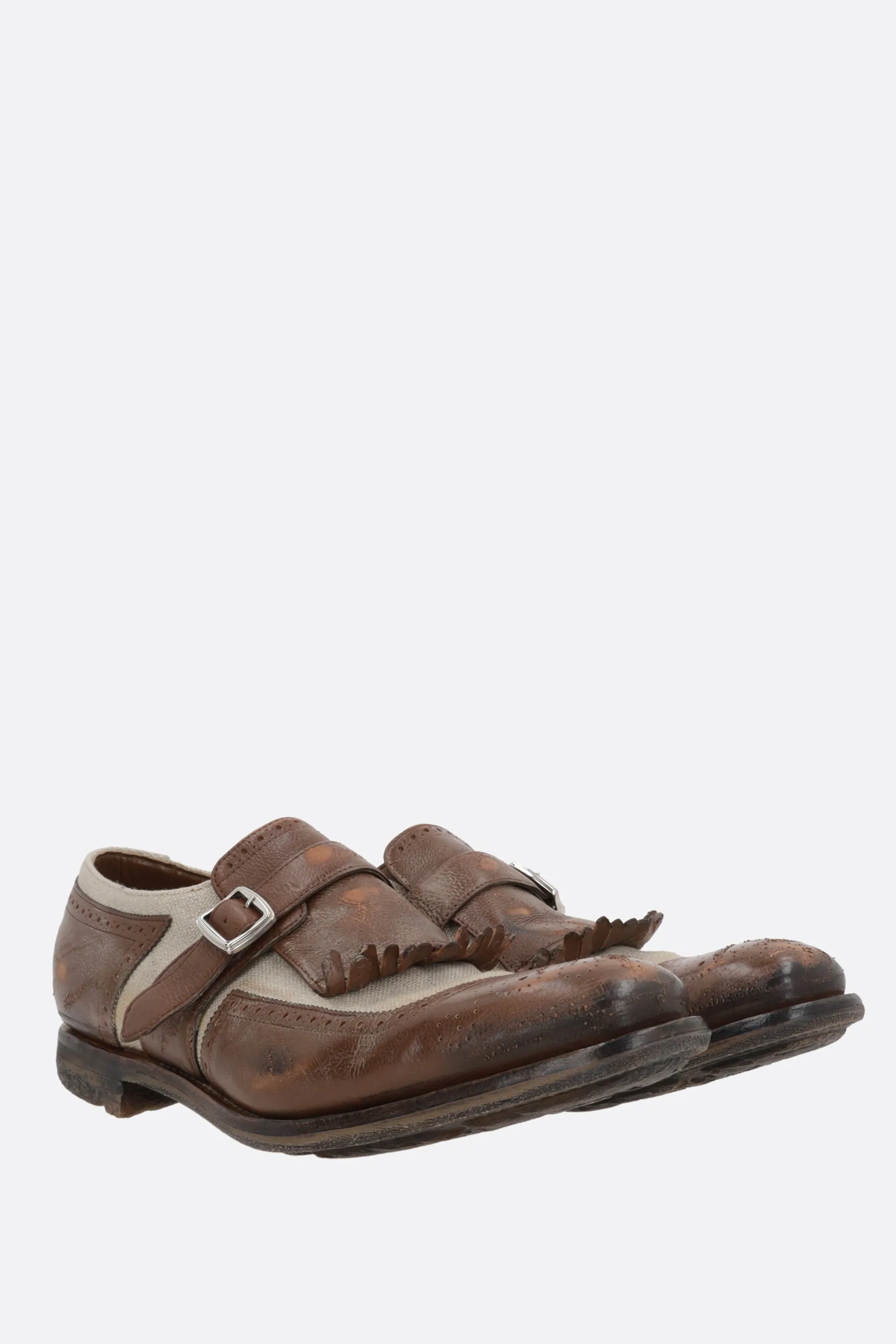 Shanghai monk-strap shoes in vintage leather and canvas