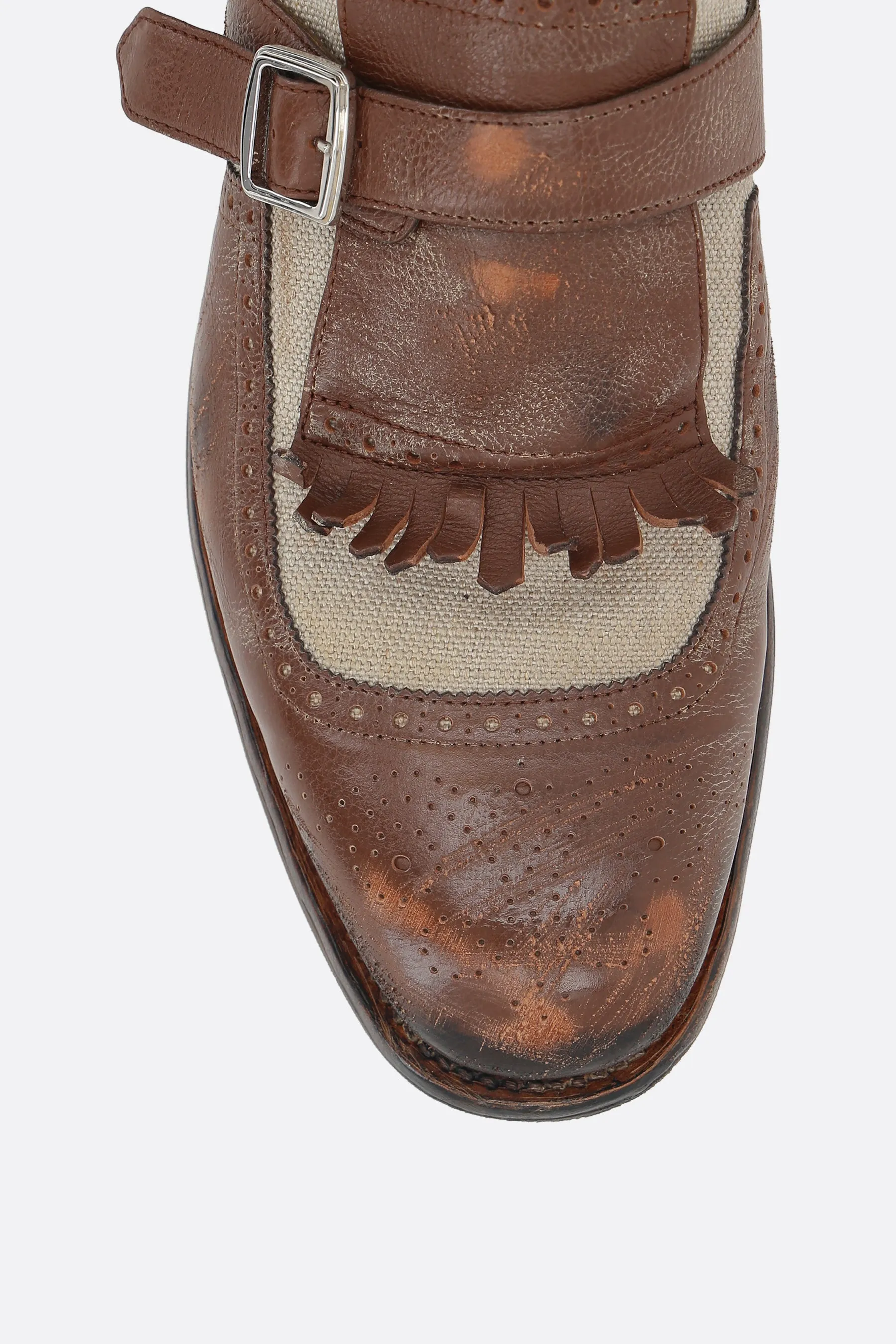 Shanghai monk-strap shoes in vintage leather and canvas