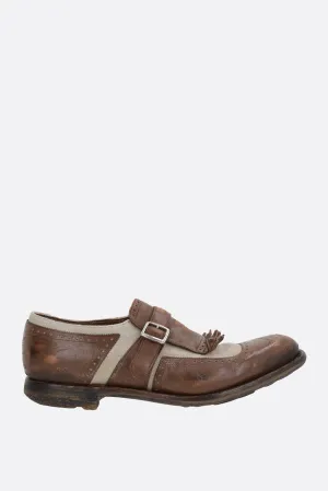 Shanghai monk-strap shoes in vintage leather and canvas