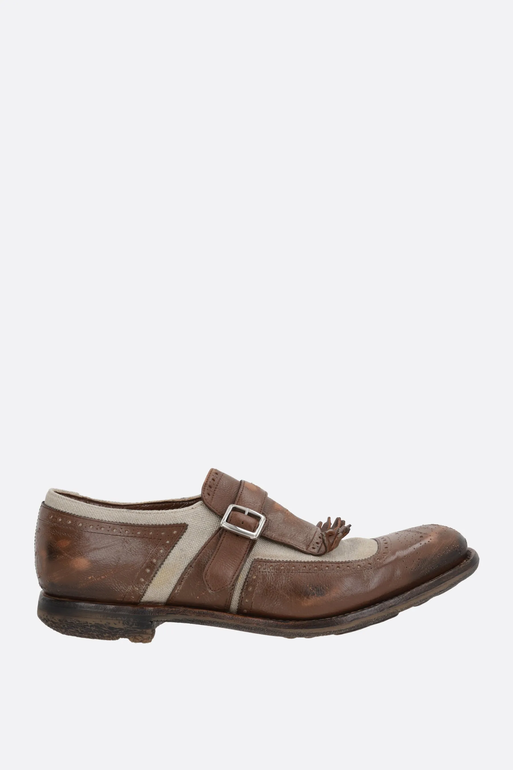 Shanghai monk-strap shoes in vintage leather and canvas