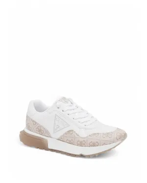 White and Taupe Melany Logo Sneakers