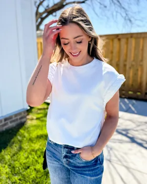 White Solid Cap Sleeve Top with Braided Detail
