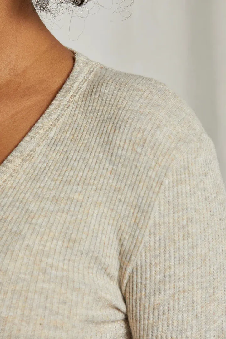 Whitney Rib U Neck Long Sleeve Sweater - Oatmeal