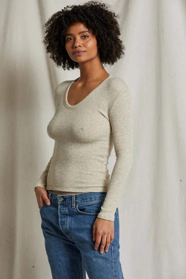 Whitney Rib U Neck Long Sleeve Sweater - Oatmeal