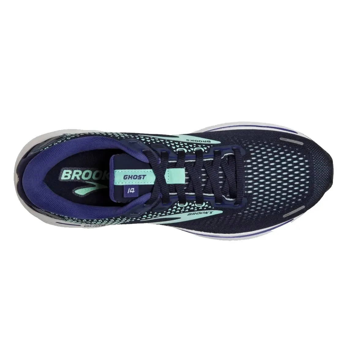 Womens Brooks Ghost 14 (Wide) - Peacoat / Yucca / Navy