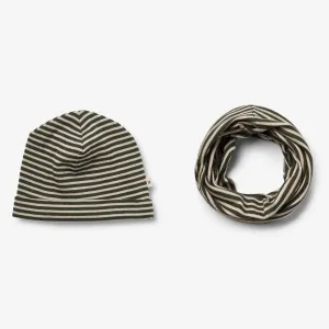 Wool Hat & Neckwarmer Arta - green stripe