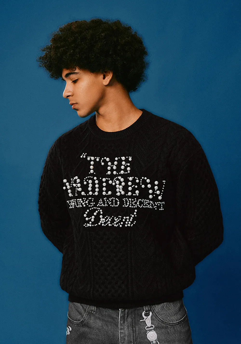 YADCrew Pearl Lettering Sweater