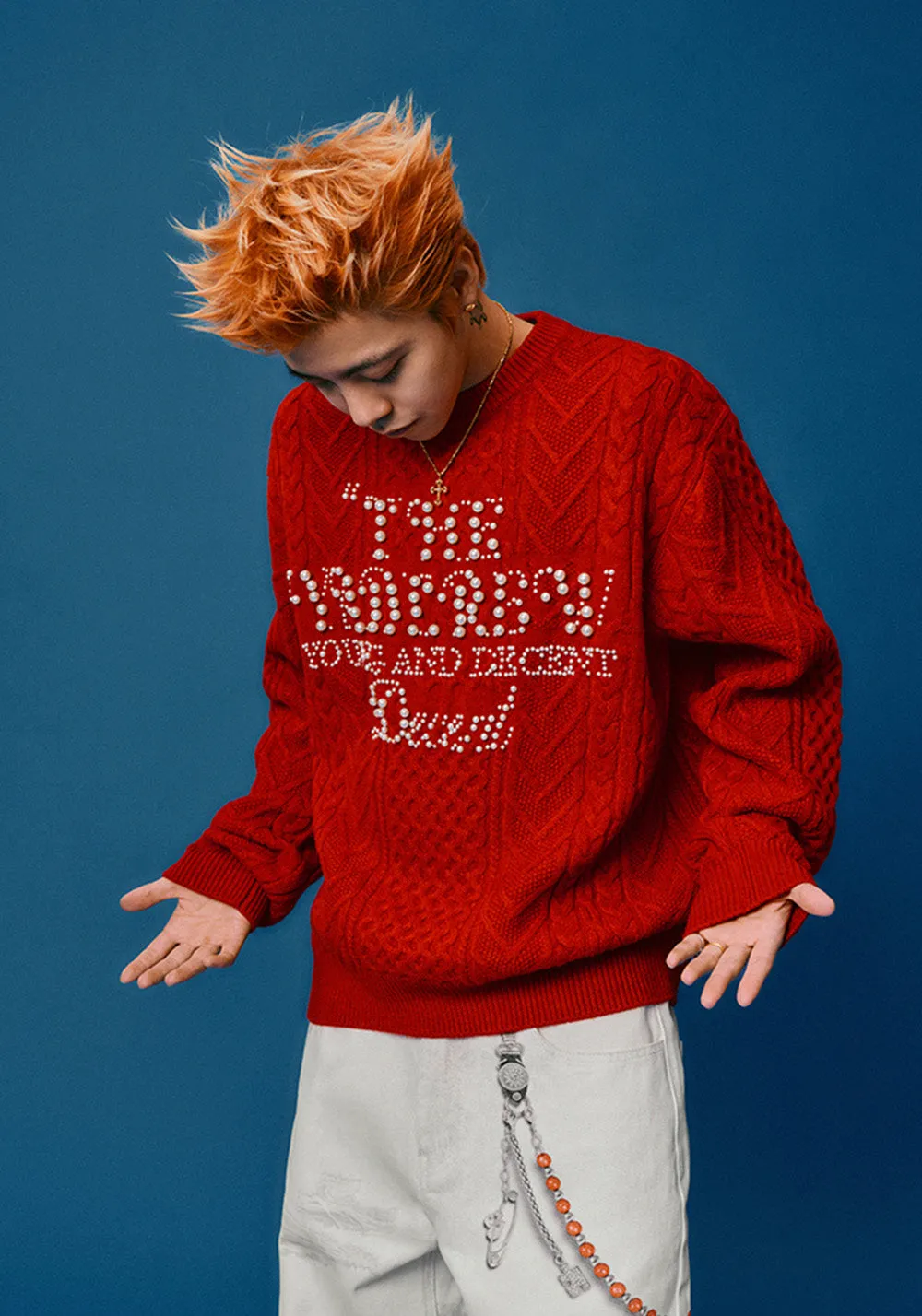 YADCrew Pearl Lettering Sweater